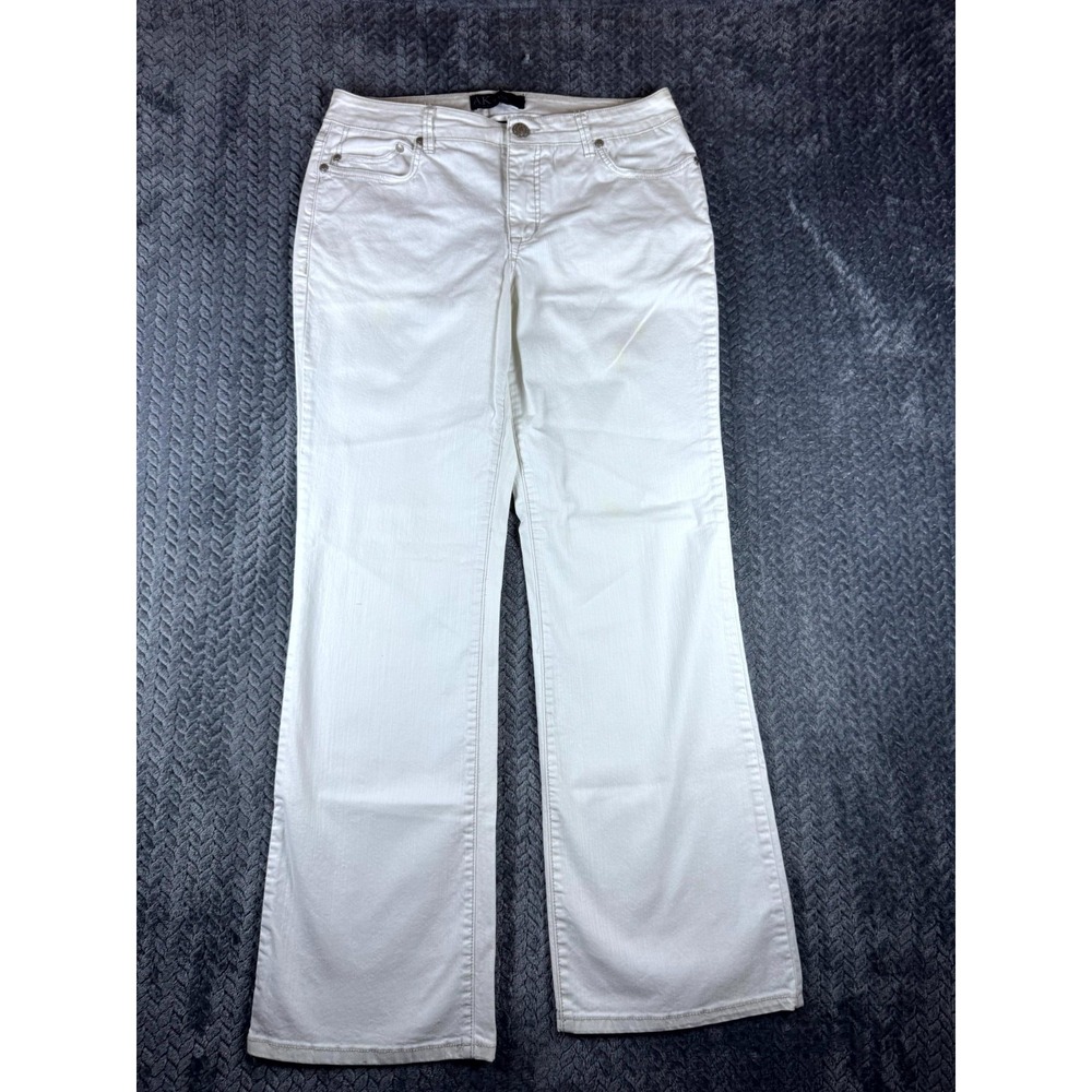 Anne Klein AK Jeans Womens 12 White Denim Stretch High Rise Straight Leg Pants